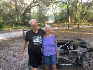John & Peggy at campsite with our Tandem Bike John-Peg